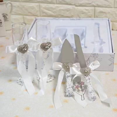 Wedding Wine Glass Cake Knife and Shovel Kit Four-Piece Set Amazon Foreign Trade Wedding Products Gift Box