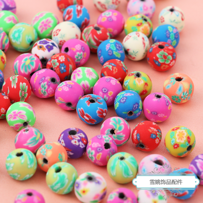 Cross-Border Color Polymer Clay Scattered Beads Printing round Mixed Color Beads DIY Handmade Bracelet Necklace Accessories Factory Wholesale
