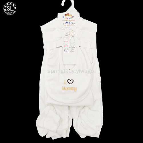 spring lady clothes for babies 8-piece baby romper saliva towel foot cover set baby romper