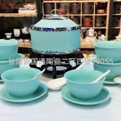 The Factory Realizes the Loss at a Low Price to Deal with Foreign Trade Soup Pot Set Ceramic Bowl Soup Bowl Soup Spoon Genuine Shipment