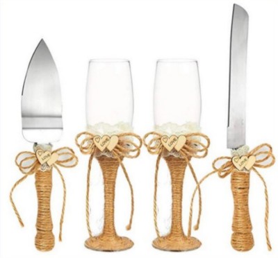 Bridegroom Bride Hemp Rope Linen Wedding Champagne Glass Knife Shovel Four-Piece Fashion Goblet Wedding Supplies