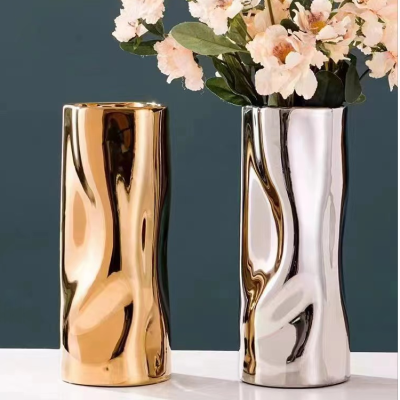 Gao Bo Decorated Home Electroplating Surface Irregular Vase Seaside Camping Party Fresh Ceramic Vase