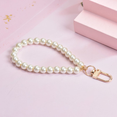 DIY Imitation Pearl Keychain New Square Plate Beauty Head Coin Pendant round Beads a String of Beads Lanyard