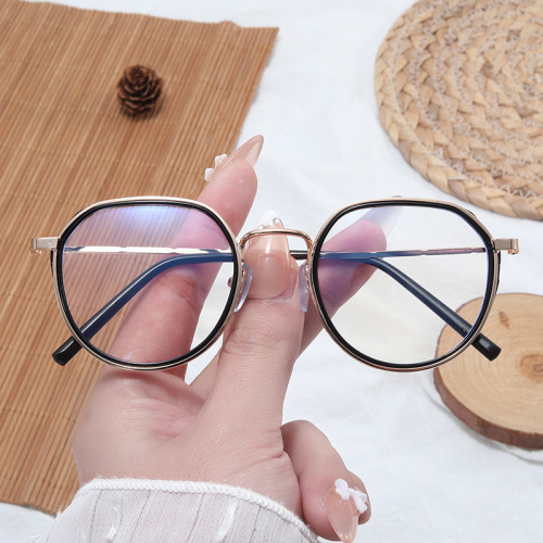 2022 new internet celebrity anti-blue light glasses frame for women metal round frame insert plain glasses glasses myopia glasses men
