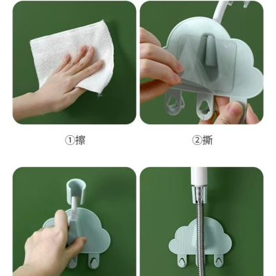 Raindrop Three Hooks Adjustable Shower Head Hanger Punch-Free Not Afraid of Water Cute Cloud-Shaped Shower Card Holder Bracket