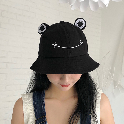 Spring and Summer New Korean Style Casual All-Matching Wide-Brimmed Sunhat Japanese Style Artistic Fresh Frog Ears Bucket Hat