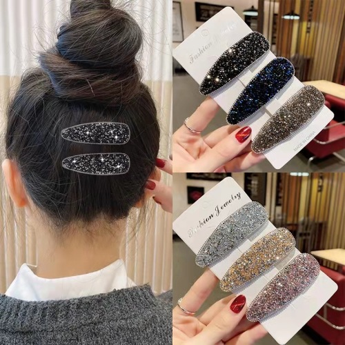 Korean Black Back Head Bb Clip Water Drop Temperament Bangs Ball Head Full Diamond Top Clip Broken Hairpin Rhinestone Bb Clip Hairpin