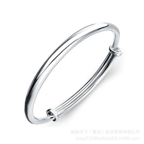 999 Pure Silver Bracelet Adult Baby Child Parent-Child Glossy Solid Push-Pull Adjustable Pure Silver Bracelet Silver Jewelry