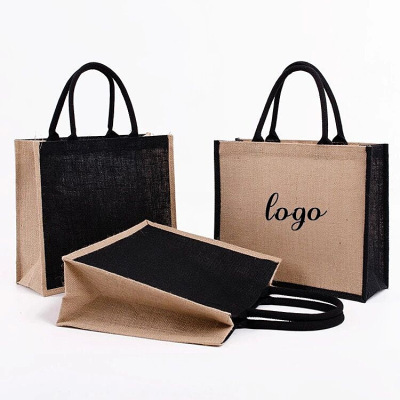Hessian Cloth Handbag Jute Backpack Linen Bag Large Capacity Shopping Bag Linen Bag Hand Bag Customization