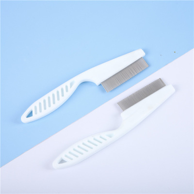 Pet Supplies White Long Handle Dog Comb Stainless Steel Dense Tooth Comb Flea Removal Cleaning Comb Long Handle Pet Comb
