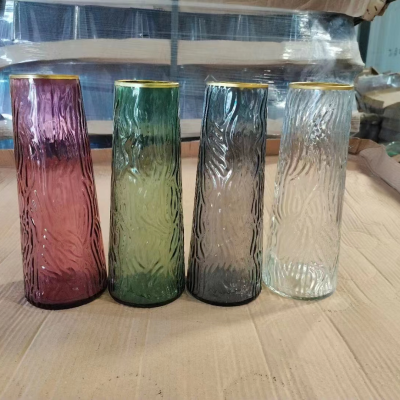 [Factory Direct Sales] Glass 28cm High Glass Vase Color Vase Gold Vase