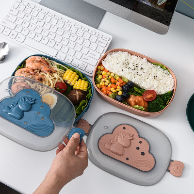 Plastic Lunch Box Available Microwave Oven Cartoon Simple Lunch Box Insulated Lunch Box Student Office Worker Factory Wholesale