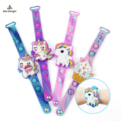 Foreign Trade New Children's Decompression Bubble Silicone Flip Electronic Watch Unicorn Led Children's Bracelet Watch