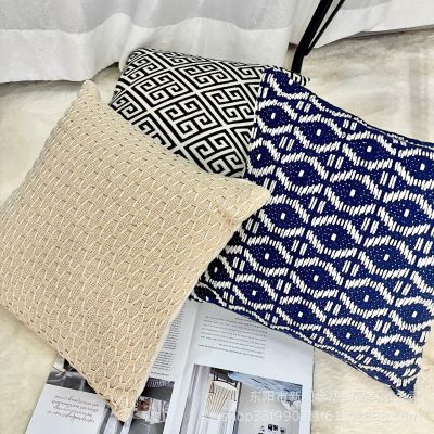 Cross-Border Cotton And Linen Embroidery Pillow Cover Bed Cushion For Leaning On Geometric Jacquard Pillow Sofa Cushion Car Cushion Ethnic Style