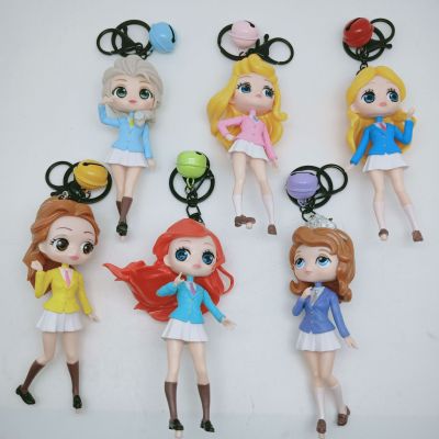 6 Princess School Uniform Mermaid Belle Sofia Figurine Garage Kits Keychain Pendant Ornament Toy Gift