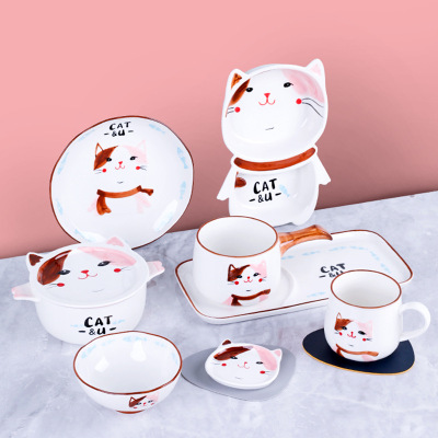 Cute Home Ceramic Tableware Children's Breakfast Plate Household Baby Compartment Tray Fresh Disk Set Wholesale