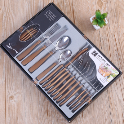 Exquisite Stainless Steel Western Tableware Knife, Fork and Spoon 24PCs Gift Box Set of 24