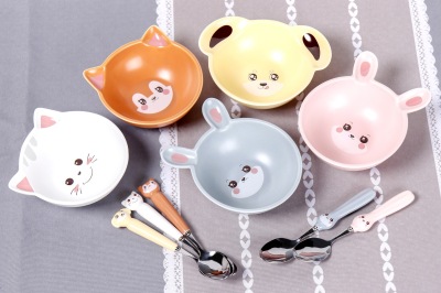 Children's Cartoon Porcelain Tableware Baby Food Dispatch Disk Mug Ceramic Rice Bowl Creative Set Cute