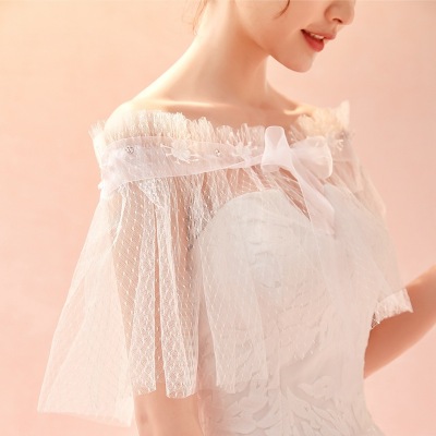 Bridal Wedding Wedding Bridal Gown Lace Tulle Shawl off-Shoulder Accessories Lace Arms Hiding Spring and Summer New