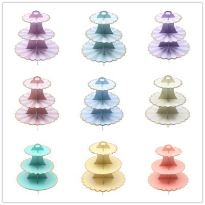 Spot Monochrome Three-Layer Gilding Cake Stand Disposable Dessert Table Creative Snacks Display Stand Tray Set