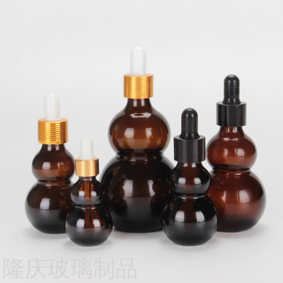 Double Gourd Essential Oil Bottle Dark Brown Single Gourd Drop Applicator Bottle Transparent Flat Gourd Storage Bottle