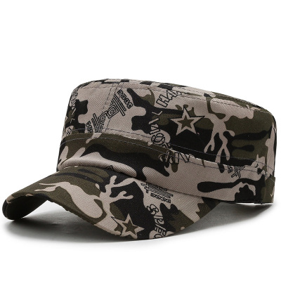 Training Hat Flat Top Men and Women Korean Style Props Hat Men's Travel Fashion Tide Hat Hat Camouflage Flat-Top Cap