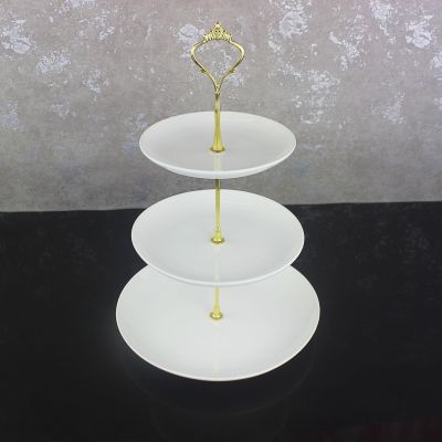 European-Style White Magnesium Ceramic Fruit Plate Three-Layer Candy Plate Afternoon Tea Dessert Cake Plate Multi-Layer Fruit String Disk