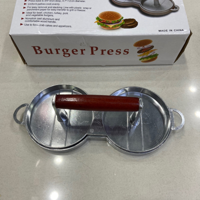 Two-Hole Hamburger Press Manual Aluminum Alloy Non-Stick Finish Wooden Handle Hamburger Press Kitchen Tool