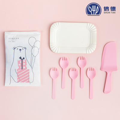 Plastic Cake Knife Disposable Plate Birthday Paper Plate for Cake Set Plastic Rectangular Paper Plate Camping Barbecue Plate