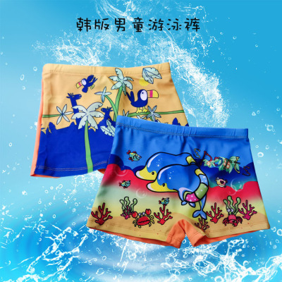 Korean Style Fashionable Cartoon Printed Swimming Trunks High Quality Nylon Adjustable Waist Boys' Boxer Beach Hot Spring Pants