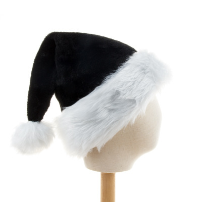 New Black Plush Christmas Hat Thickened Fleece Big Ball Christmas Halloween Party Hat