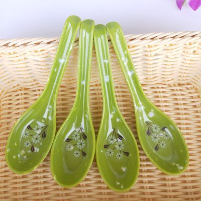 Green Imitation Jade Color Spoon Eating Spoon Small Rice Spoon Imitation Porcelain Melamine Spoon Green Spoon Fast Food Spoon