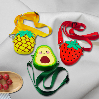 Cartoon Strawberry Silicone Coin Purse Avocado All-Match Messenger Bag Students Love Pineapple Crossbody Bag Factory Direct Sales