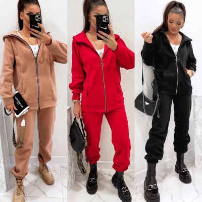 2021 Amazon EBay! European and American Autumn New Fashion Solid Color Hooded Sweater Casual Two-Piece Suit