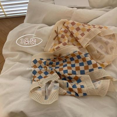 Japanese Cute Modal Cotton Funny Chessboard Plaid ~ Underpants Women's Low Waist Soft Breathable Cotton Crotch Briefs
