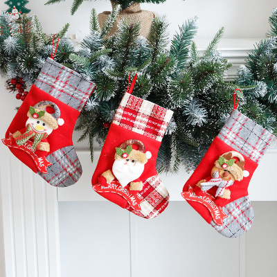 New Medium Christmas Stockings Christmas Red Socks Pendant Ornament Candy Bag with Word Plate Gift Bag Gift Bag Supplies