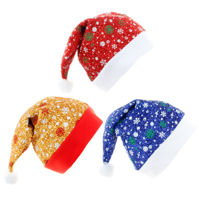 New Colorful Snowflake Christmas Hat Brushed Cloth Flannel Blue Santa Claus Hat Holiday Decoration Party Headdress