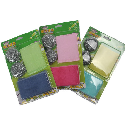 kitchen washing brush cleaning 3 set of multifunctional cleaning supplies steel ball scouring pad sponge cloth kitchen sanbao