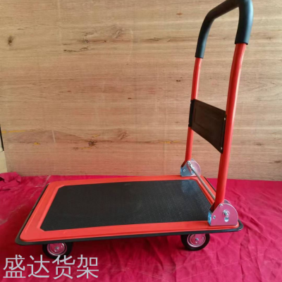 Anti-skid truck rubber wheel four-wheel pull truck small cart Warehouse handling trailer silent flatbed vehicle