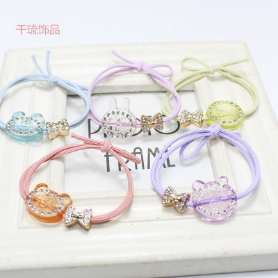 New White Diamond Bowknot Hair Ring Creative Transparent Crystal Rabbit Rubber Band Simple Cross-Border Hair Accessories Wholesale