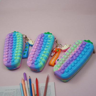 Macaron Color Carrot Bubble Music Puzzle Pencil Case Keychain Style Pencil Case Stationery Income Bag School Supplies