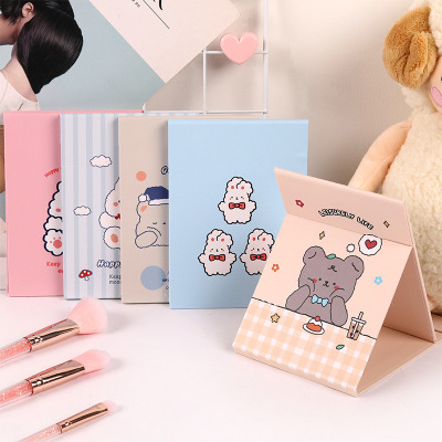 Luhao Simple Thickened Fold Flip Cartoon Dressing Mirror Ins Student Dormitory Portable Makeup Mirror Wholesale