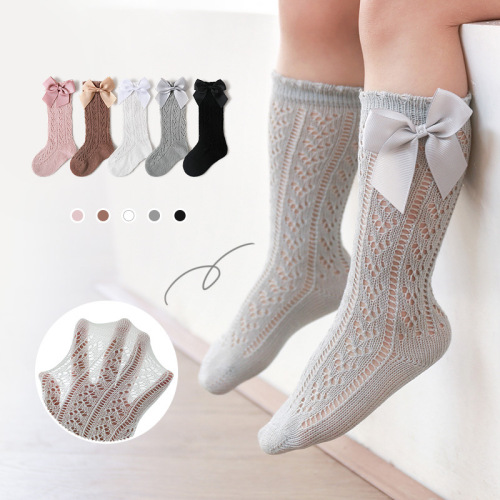 spring and summer children‘s socks girls‘ thin baby mid-calf princess bowknot student baby mesh cotton socks summer
