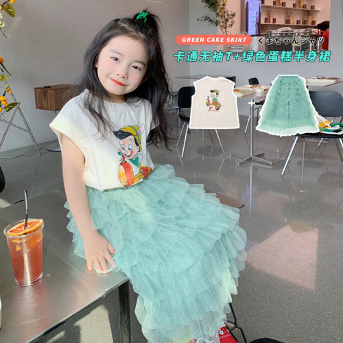 luxiaolu girls‘ t-shirt spring and summer new children‘s cartoon vest t-shirt baby casual sleeveless top fashion