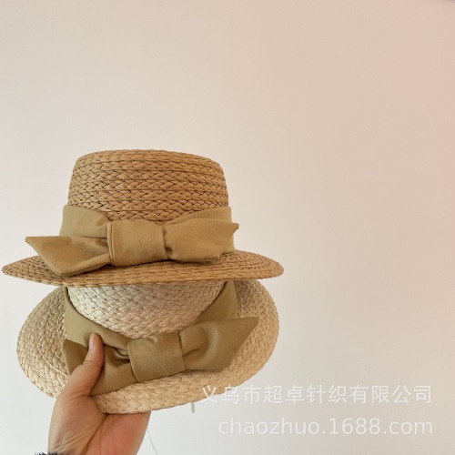 children‘s seaside holiday chic sunshade big bow french papyrus sunshade flat top straw hat