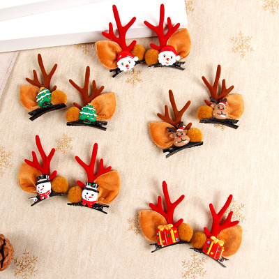 Rfj10 Santa Claus Snowman Deer Christmas Tree Accessories Ears Flocking Antlers Hairpin Variety Bobby Pin