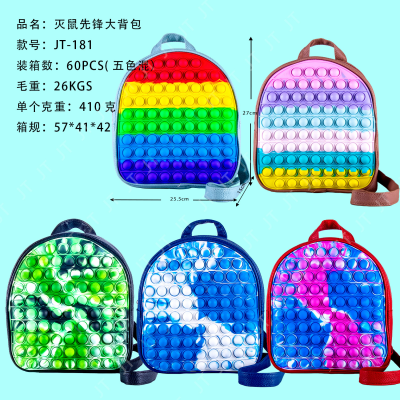 JT New Rat Killer Pioneer Large Backpack Fingertip Bubble Toy Silicone Backpack Rainbow Color Backpack Student Schoolbag