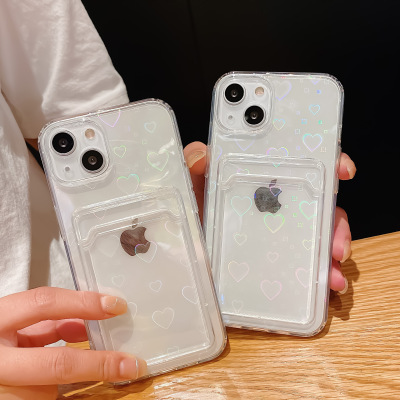 Laser Love Apple 11 Phone Case For Transparent Iphone13pro Card Case 12 Soft Case 8Plus Female Wholesale