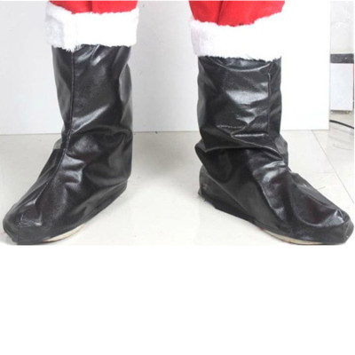 RPX Santa Claus Clothing Single Boots Santa Claus Leather Boots Plush Edge Black Leather Boots Christmas Leather Boots