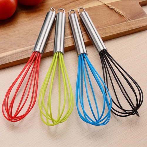New Kitchen 10-Inch Silicone Egg Beater Stainless Steel Handle Powder Blender Cream Blender Baking Tools Wholesale